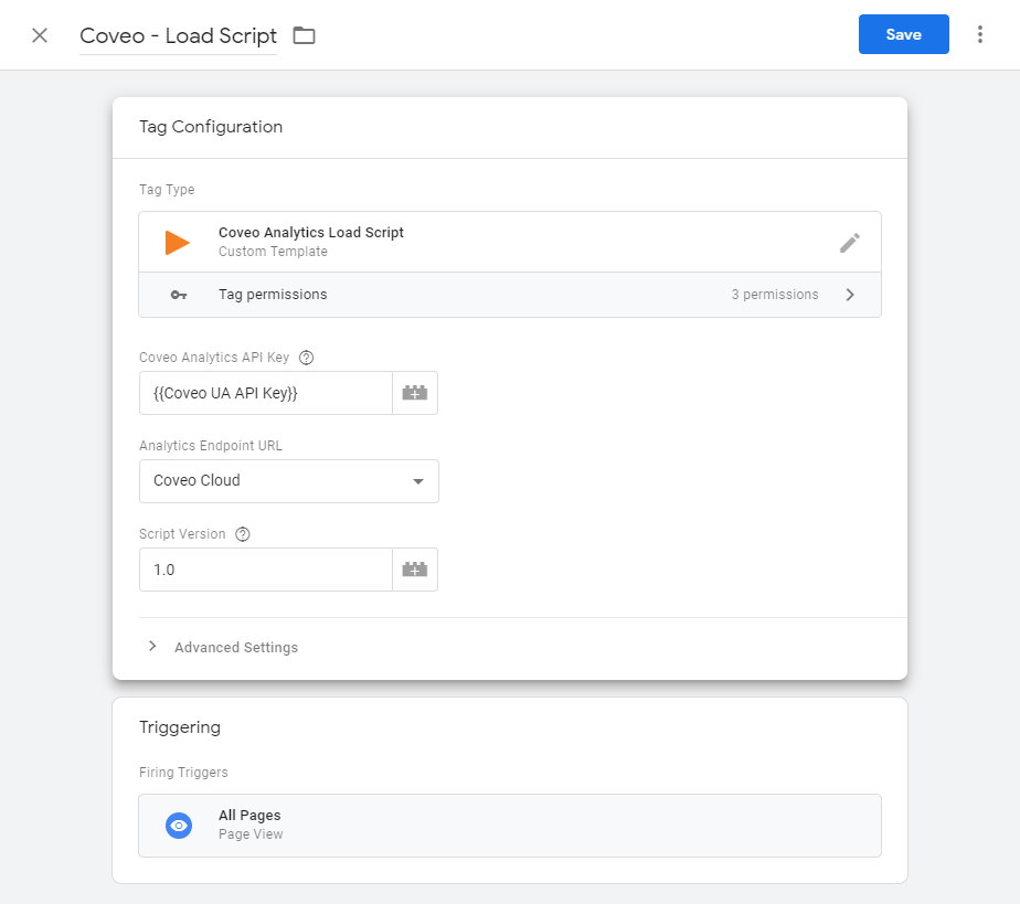 Coveo - Load Script Configuration